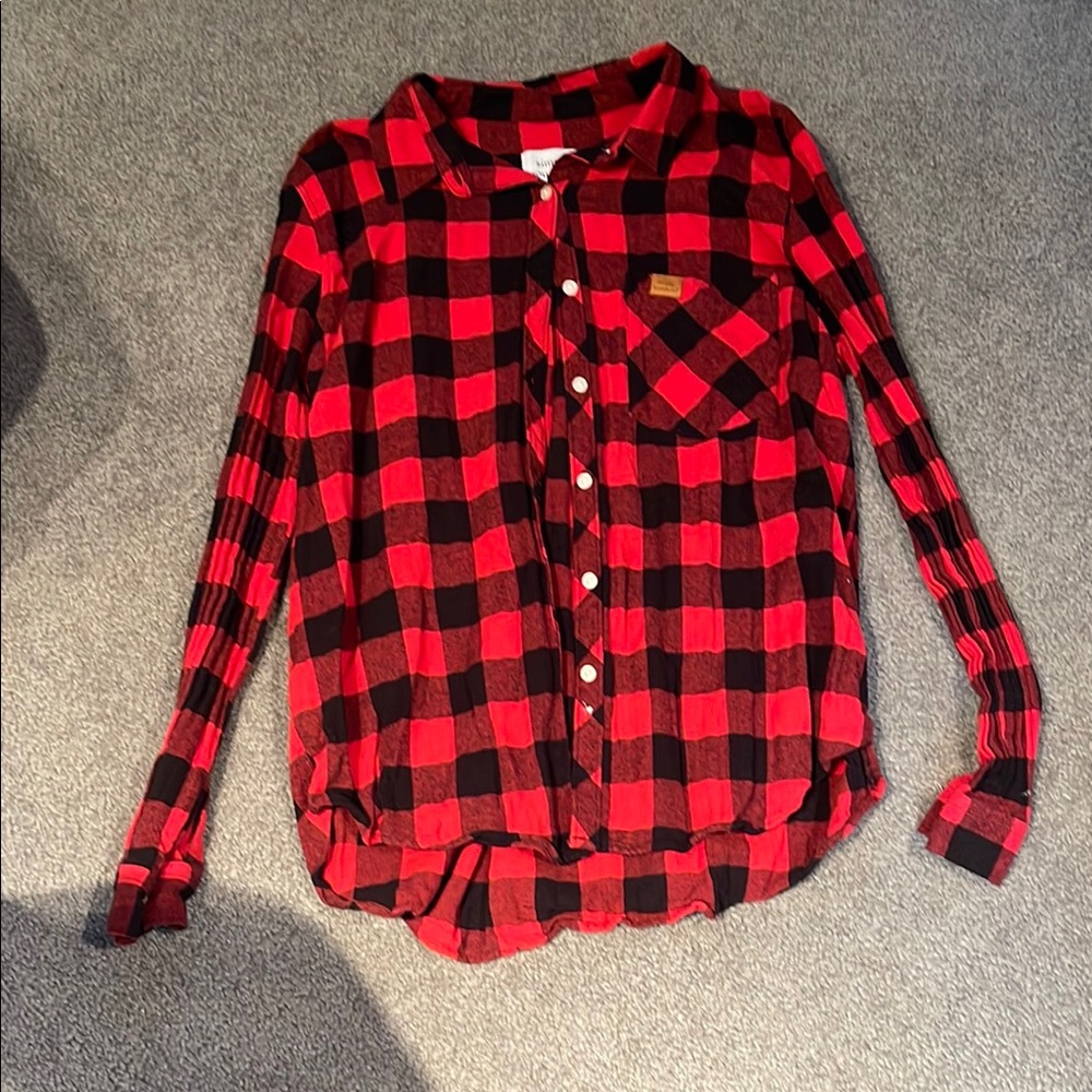 Simply Southern Red and Black Flannel Button Down Shirt